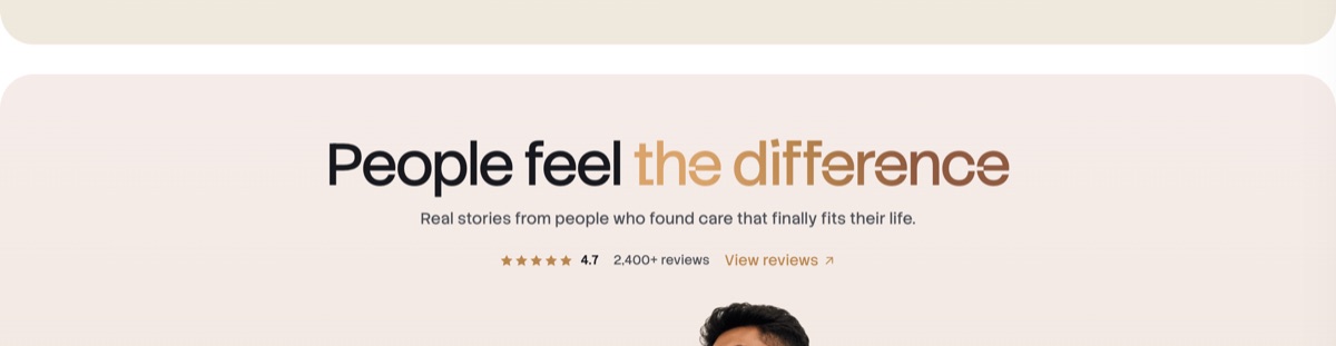 Old testimonial block with a 4.7 rating and 2,400+ reviews